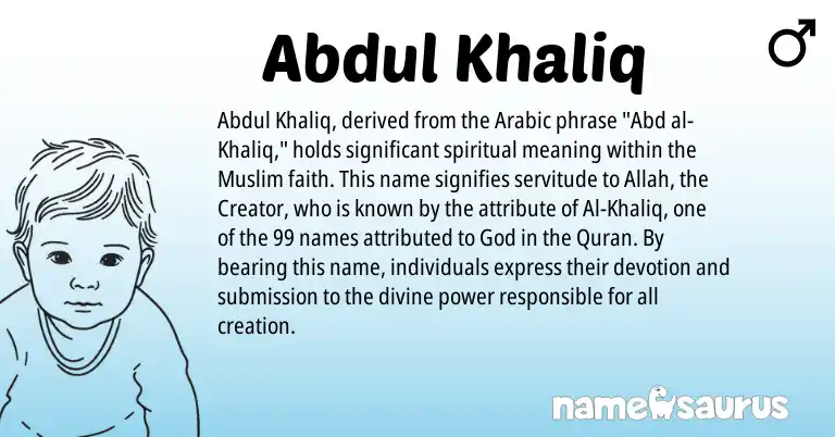 Infographic about Abdul Khaliq name meaning, Abdul Khaliq is a name from Arabic, Muslim origin(s).